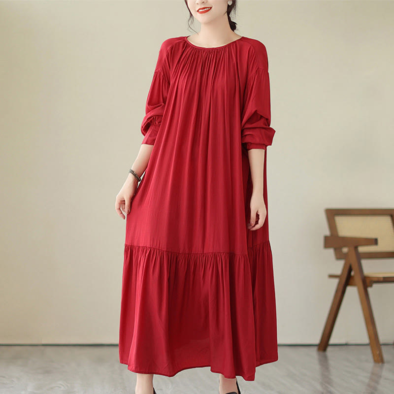 Robe midi décontractée en mousseline de soie avec poches style double face et imprimé Buddha Stones - image 8