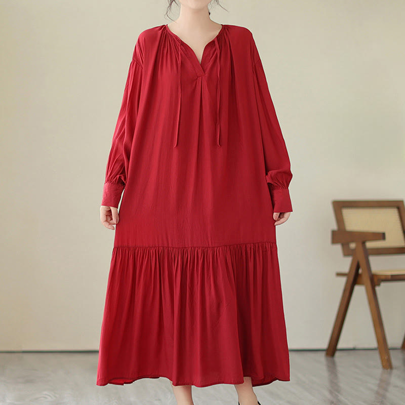 Robe midi décontractée en mousseline de soie avec poches style double face et imprimé Buddha Stones - image 9