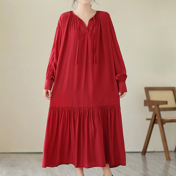 Robe midi décontractée en mousseline de soie avec poches style double face et imprimé Buddha Stones - image 9