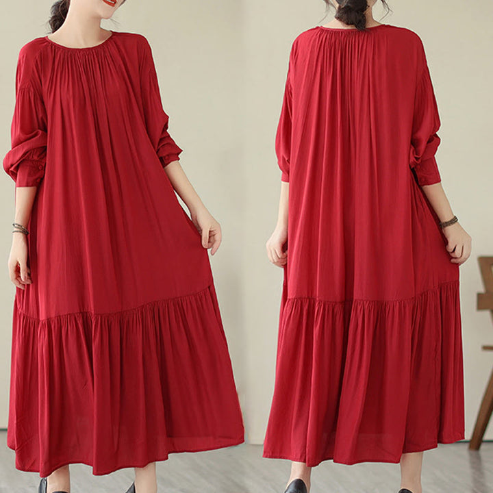 Robe midi décontractée en mousseline de soie avec poches style double face et imprimé Buddha Stones - image 10
