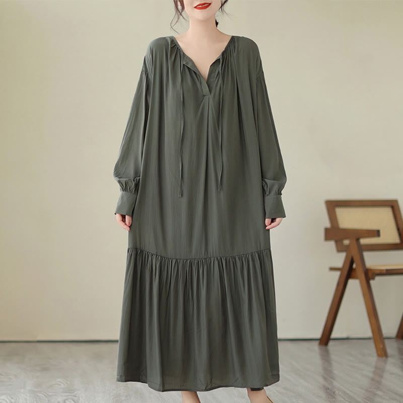 Robe midi décontractée en mousseline de soie avec poches style double face et imprimé Buddha Stones - image 13