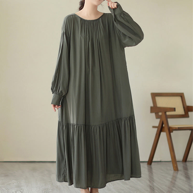 Robe midi décontractée en mousseline de soie avec poches style double face et imprimé Buddha Stones - image 14