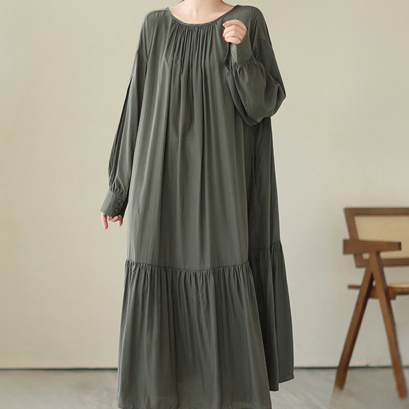 Robe midi décontractée en mousseline de soie avec poches style double face et imprimé Buddha Stones - Vert olive foncé - US4-6, UK/AU8-10, EU36-38 (F) - image 11
