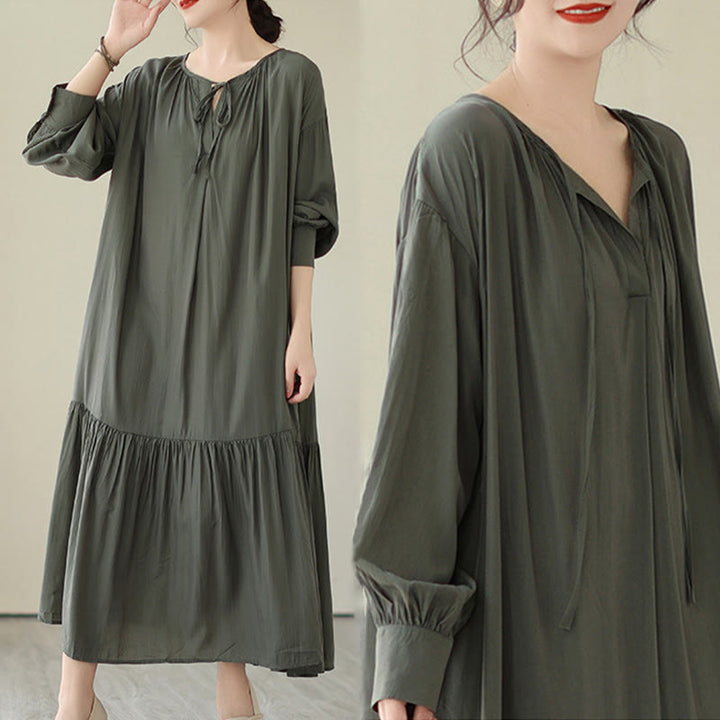 Robe midi décontractée en mousseline de soie avec poches style double face et imprimé Buddha Stones - image 15