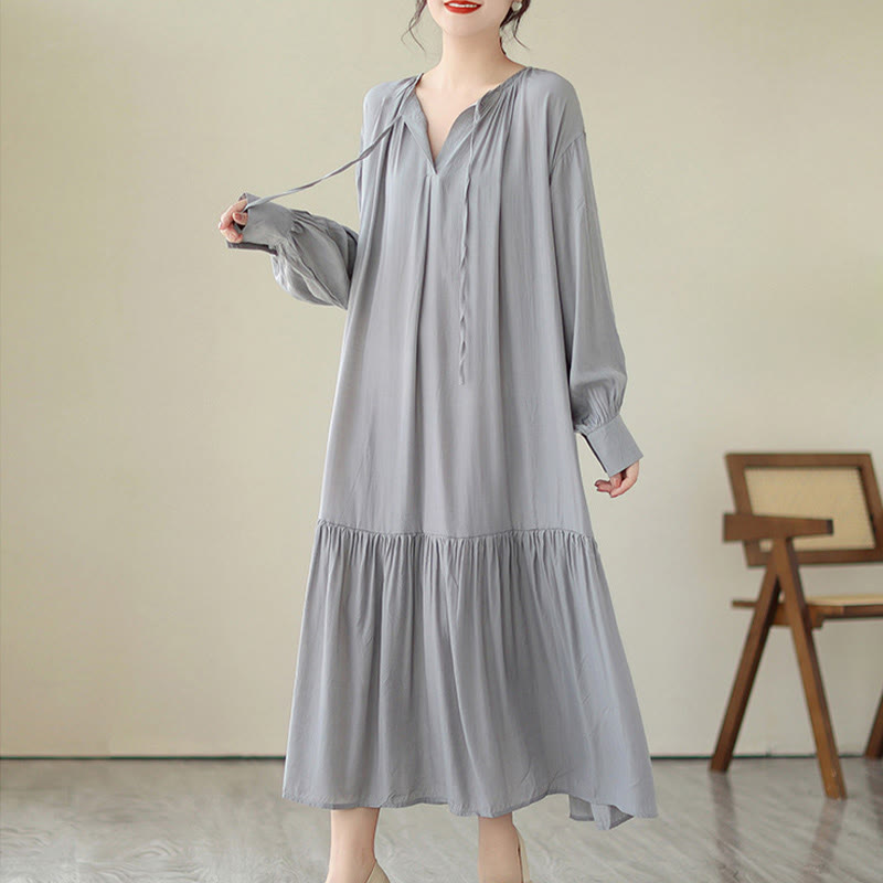 Robe midi décontractée en mousseline de soie avec poches style double face et imprimé Buddha Stones - image 23