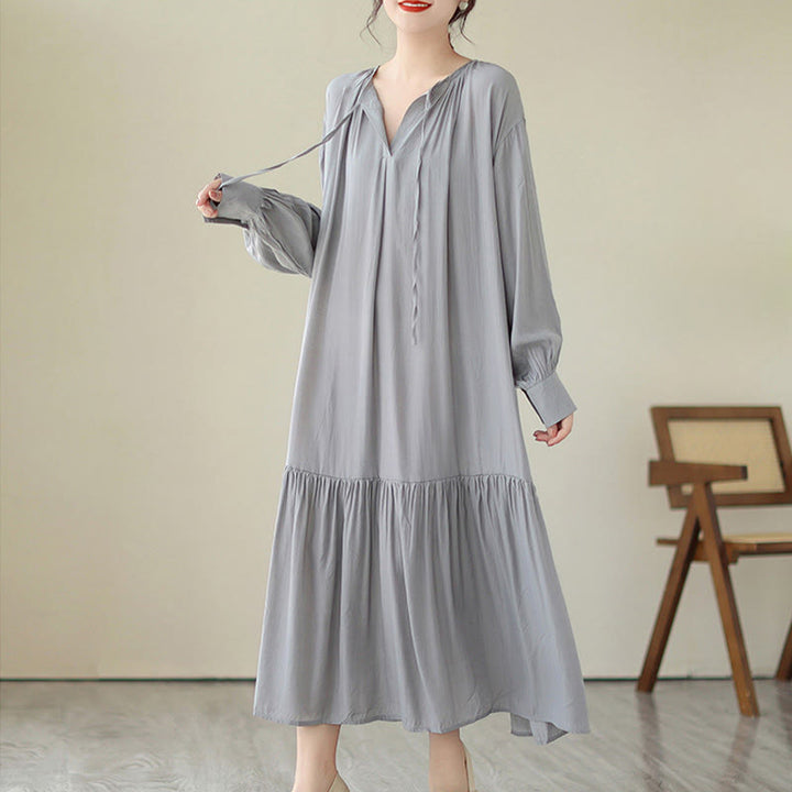 Robe midi décontractée en mousseline de soie avec poches style double face et imprimé Buddha Stones - image 23