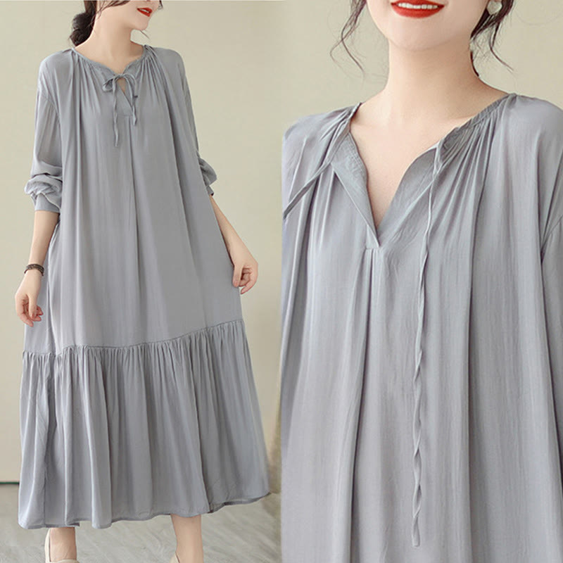 Robe midi décontractée en mousseline de soie avec poches style double face et imprimé Buddha Stones - image 25