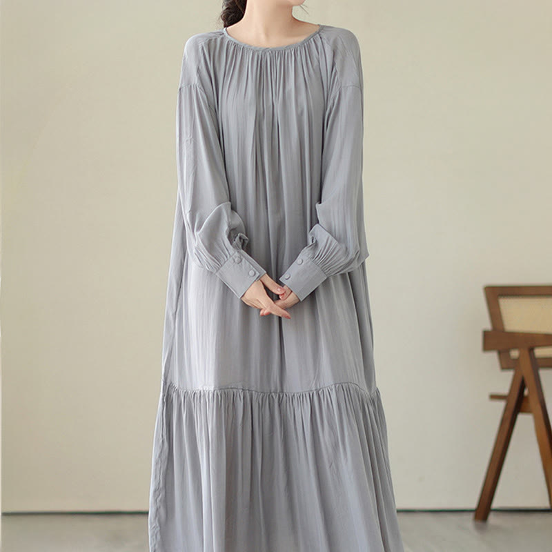 Robe midi décontractée en mousseline de soie avec poches style double face et imprimé Buddha Stones - image 24