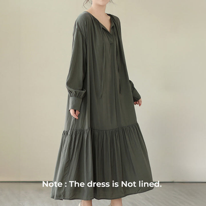Robe midi décontractée en mousseline de soie avec poches style double face et imprimé Buddha Stones - image 12