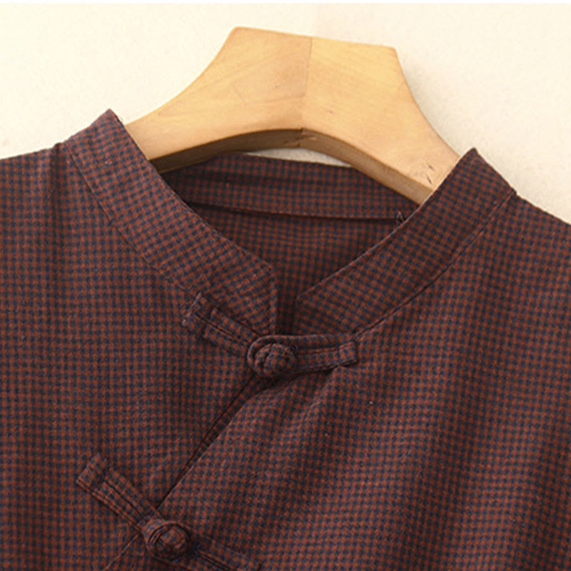 Robe midi décontractée en coton uni à boutons grenouille et poches Buddha Stones - image 2