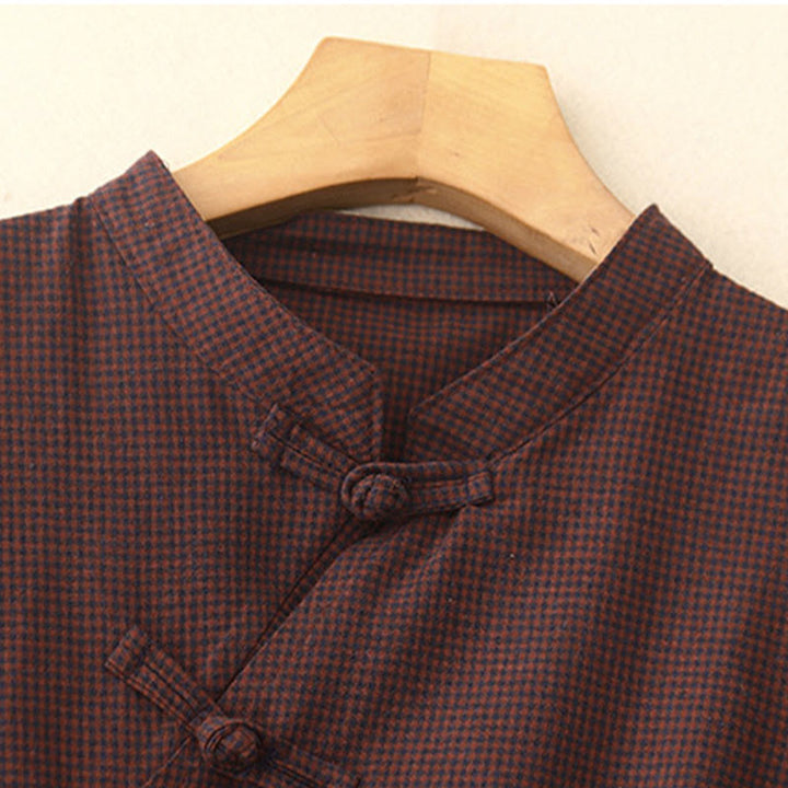 Robe midi décontractée en coton uni à boutons grenouille et poches Buddha Stones - image 2