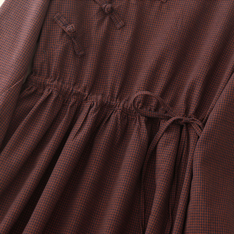 Robe midi décontractée en coton uni à boutons grenouille et poches Buddha Stones - image 6