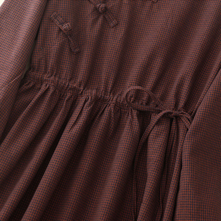 Robe midi décontractée en coton uni à boutons grenouille et poches Buddha Stones - image 7