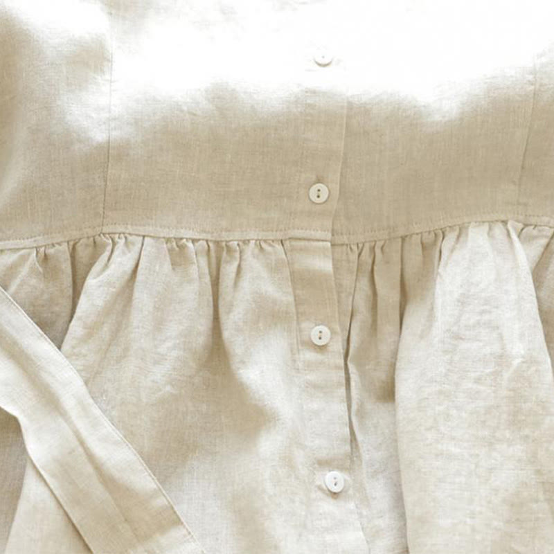 Robe midi décontractée en lin à lacets et col montant avec poches Buddha Stones - image 12