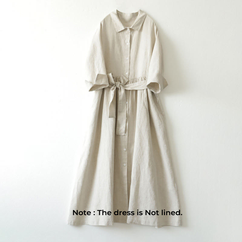 Robe midi décontractée en lin à lacets et col montant avec poches Buddha Stones - image 10