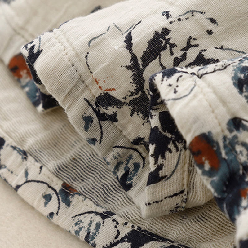 Robe mi-longue décontractée en coton et lin à petits motifs floraux et col ras du cou avec poches - image 5