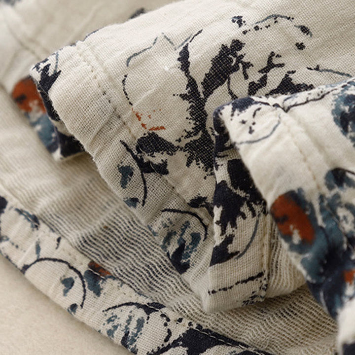 Robe mi-longue décontractée en coton et lin à petits motifs floraux et col ras du cou avec poches - image 5