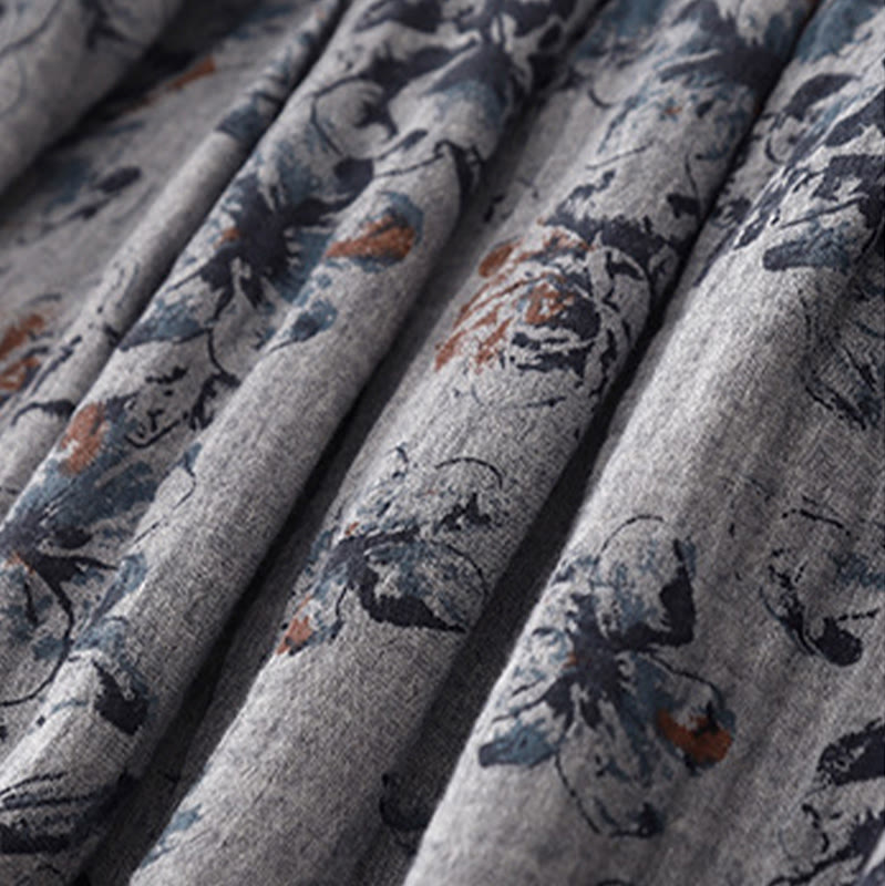 Robe mi-longue décontractée en coton et lin à petits motifs floraux et col ras du cou avec poches - image 15