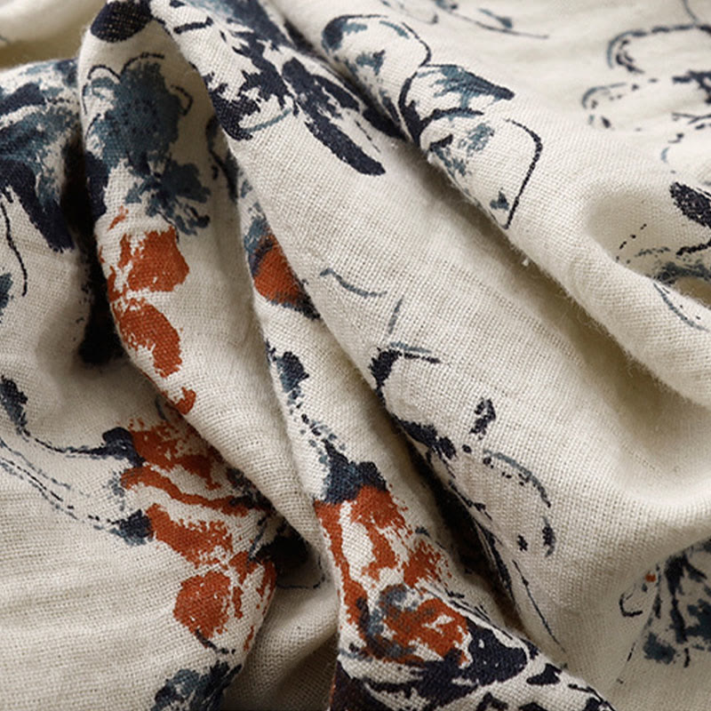 Robe mi-longue décontractée en coton et lin à petits motifs floraux et col ras du cou avec poches - image 7