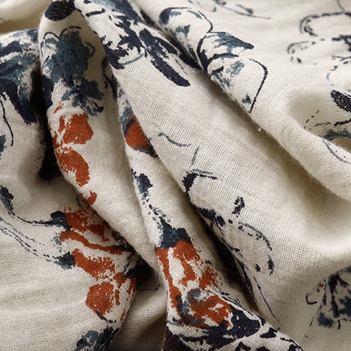 Robe mi-longue décontractée en coton et lin à petits motifs floraux et col ras du cou avec poches - image 7