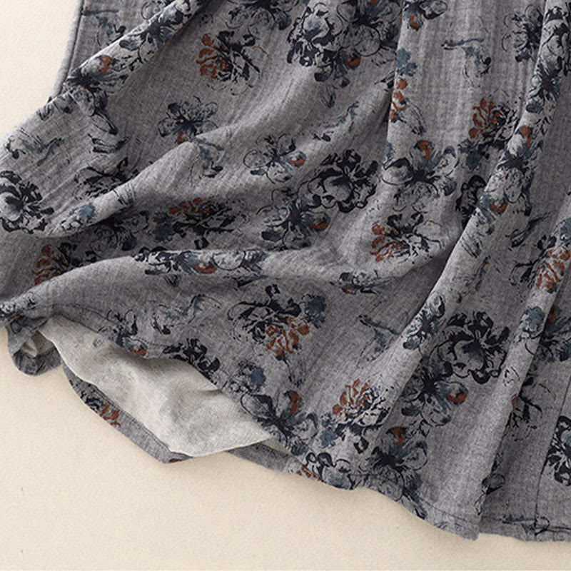 Robe mi-longue décontractée en coton et lin à petits motifs floraux et col ras du cou avec poches - image 18
