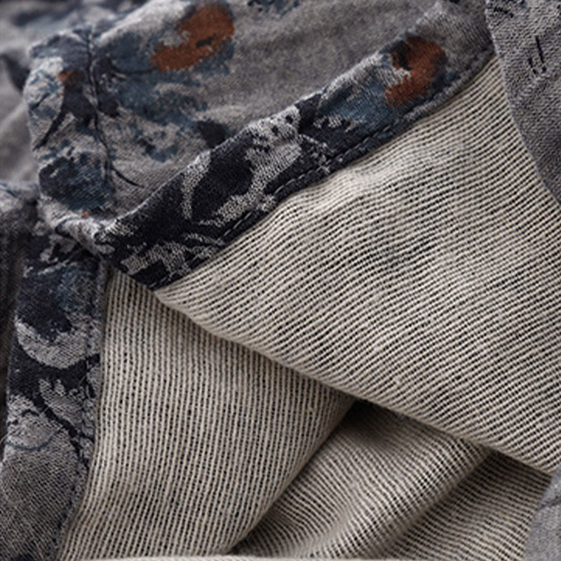 Robe mi-longue décontractée en coton et lin à petits motifs floraux et col ras du cou avec poches - image 20
