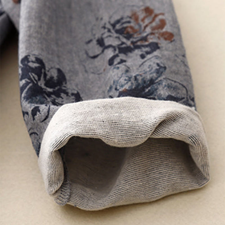 Robe mi-longue décontractée en coton et lin à petits motifs floraux et col ras du cou avec poches - image 19