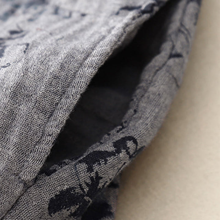 Robe mi-longue décontractée en coton et lin à petits motifs floraux et col ras du cou avec poches - image 17