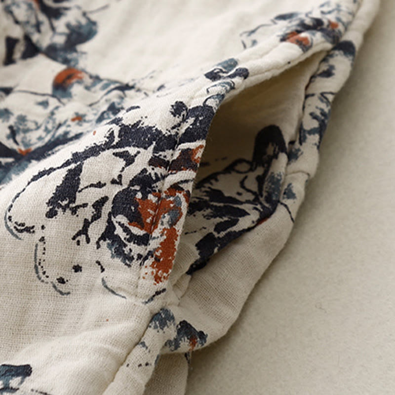 Robe mi-longue décontractée en coton et lin à petits motifs floraux et col ras du cou avec poches - image 11