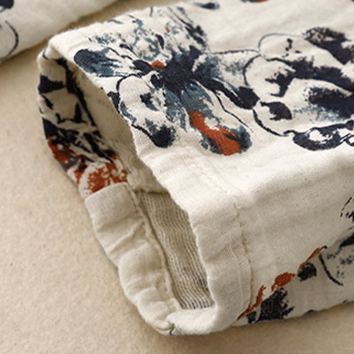 Robe mi-longue décontractée en coton et lin à petits motifs floraux et col ras du cou avec poches - image 6