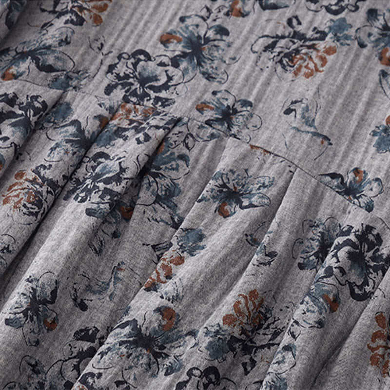 Robe mi-longue décontractée en coton et lin à petits motifs floraux et col ras du cou avec poches - image 16
