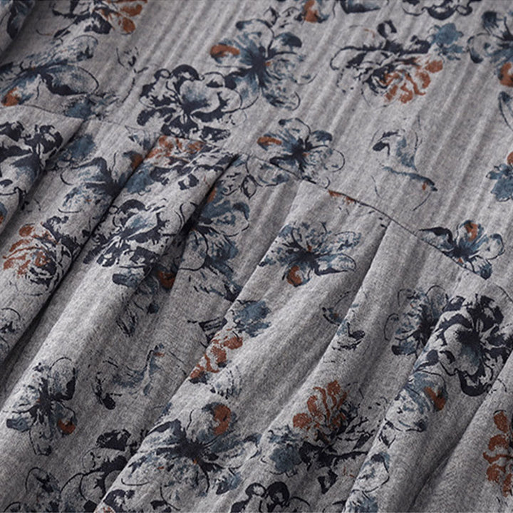 Robe mi-longue décontractée en coton et lin à petits motifs floraux et col ras du cou avec poches - image 16