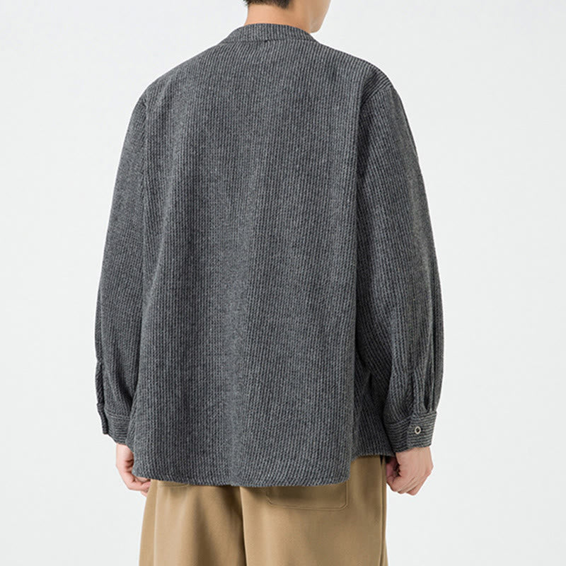 Chemise à manches longues en coton avec poches et motif Buddha Stones pour homme - image 4