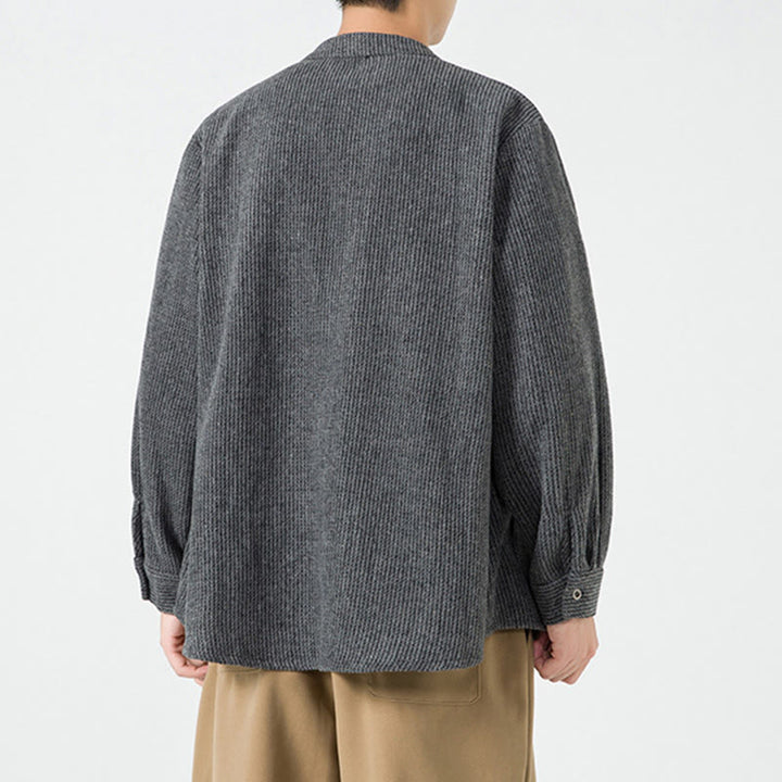 Chemise à manches longues en coton avec poches et motif Buddha Stones pour homme - image 4