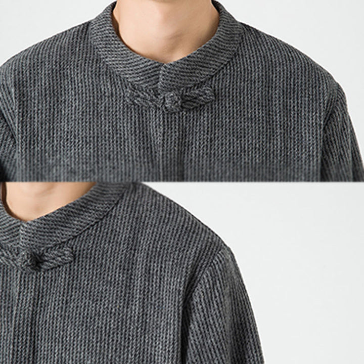 Chemise à manches longues en coton avec poches et motif Buddha Stones pour homme - image 9