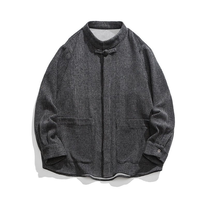 Chemise à manches longues en coton avec poches et motif Buddha Stones pour homme - image 2