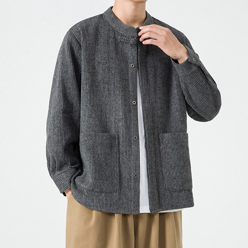 Chemise à manches longues en coton avec poches et motif Buddha Stones pour homme - image 7