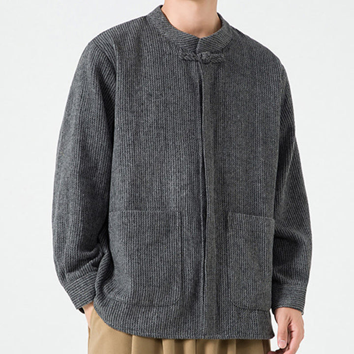 Chemise à manches longues en coton avec poches et motif Buddha Stones pour homme - image 7