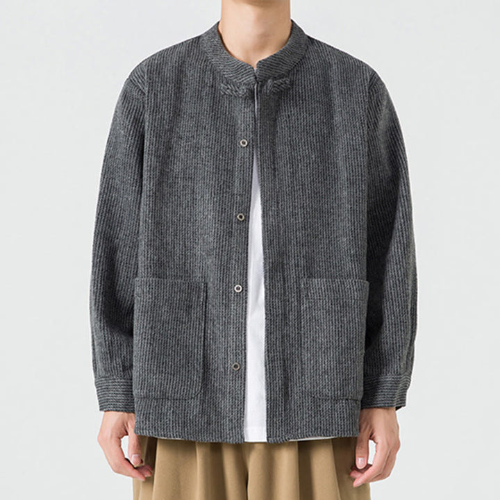 Chemise à manches longues en coton avec poches et motif Buddha Stones pour homme - Noir - US/UK/AU46，EU56 (5XL) - image 1