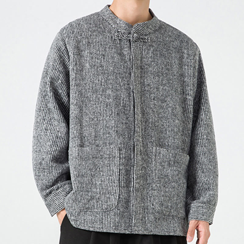 Chemise à manches longues en coton avec poches et motif Buddha Stones pour homme - image 15