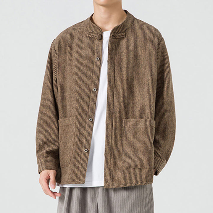 Chemise à manches longues en coton avec poches et motif Buddha Stones pour homme - image 20