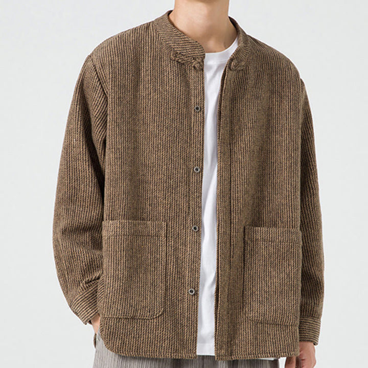 Chemise à manches longues en coton avec poches et motif Buddha Stones pour homme - image 24