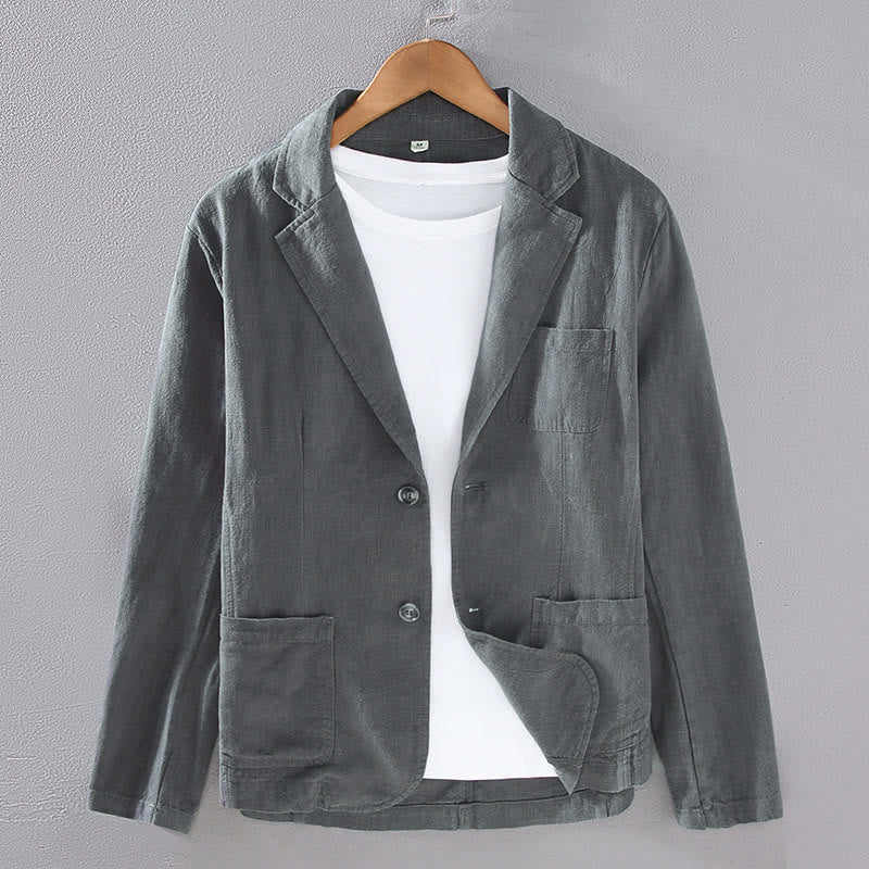 Chemise en lin à manches longues et boutons pour homme avec poches Motif Buddha Stones - Gris sombre - US/UK/AU42，EU52 (3XL) - image 0