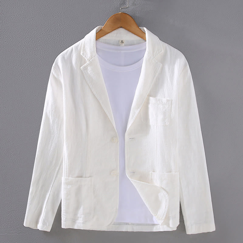 Chemise en lin à manches longues et boutons pour homme avec poches Motif Buddha Stones - Blanc - US/UK/AU42，EU52 (3XL) - image 2