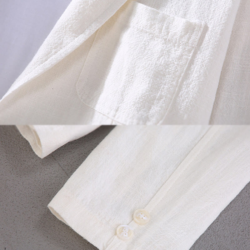 Chemise en lin à manches longues et boutons pour homme avec poches Motif Buddha Stones - image 5