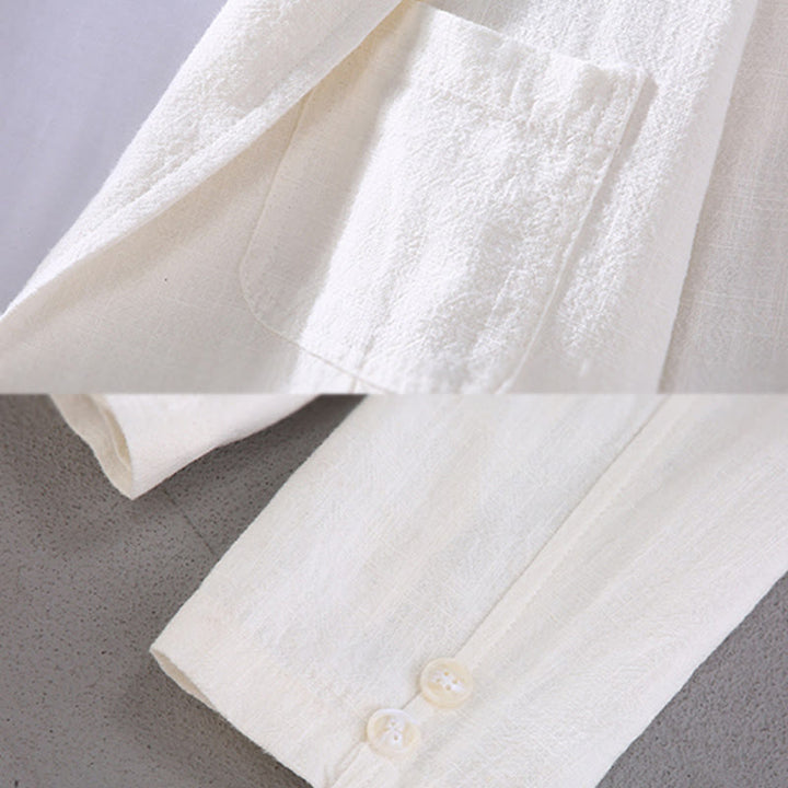 Chemise en lin à manches longues et boutons pour homme avec poches Motif Buddha Stones - image 5