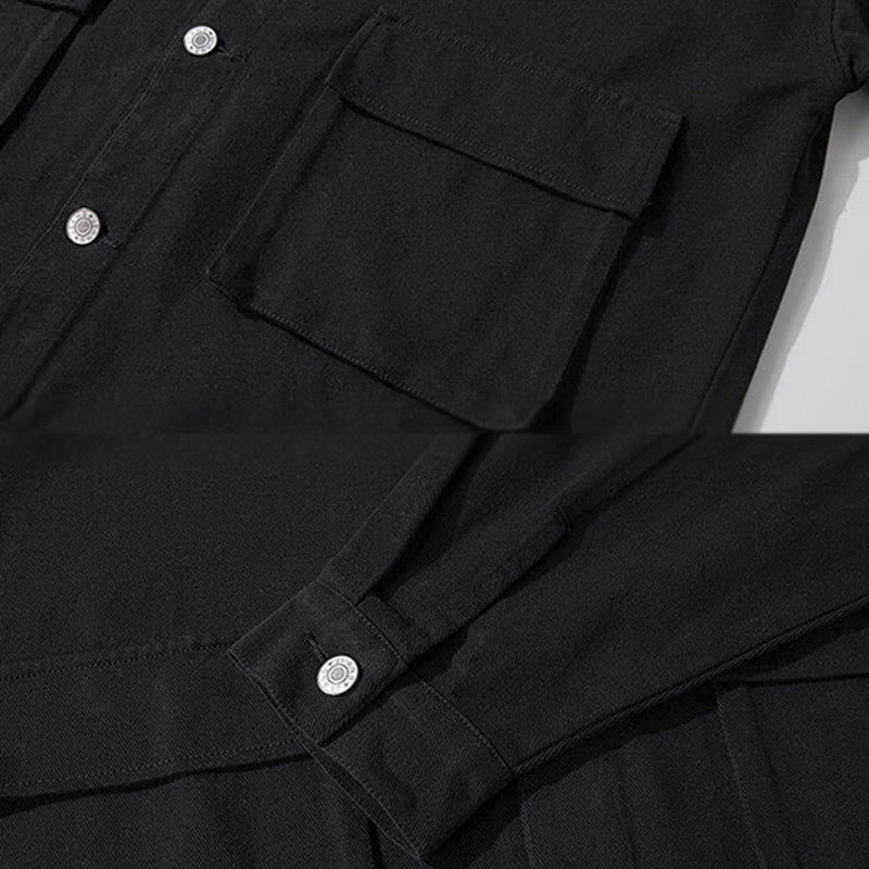 Chemise à manches longues et col montant boutonné pour homme, en coton, avec poches, motif Buddha Stones - image 3