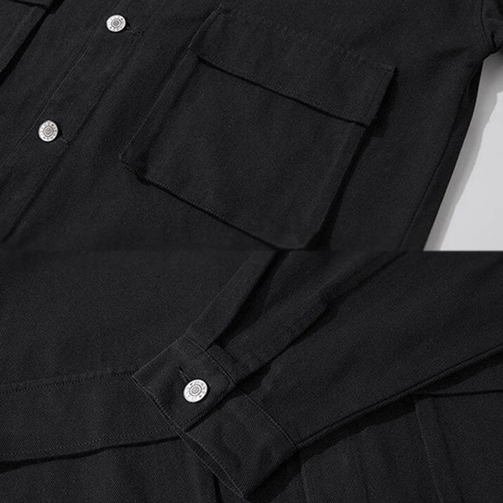 Chemise à manches longues et col montant boutonné pour homme, en coton, avec poches, motif Buddha Stones - image 4