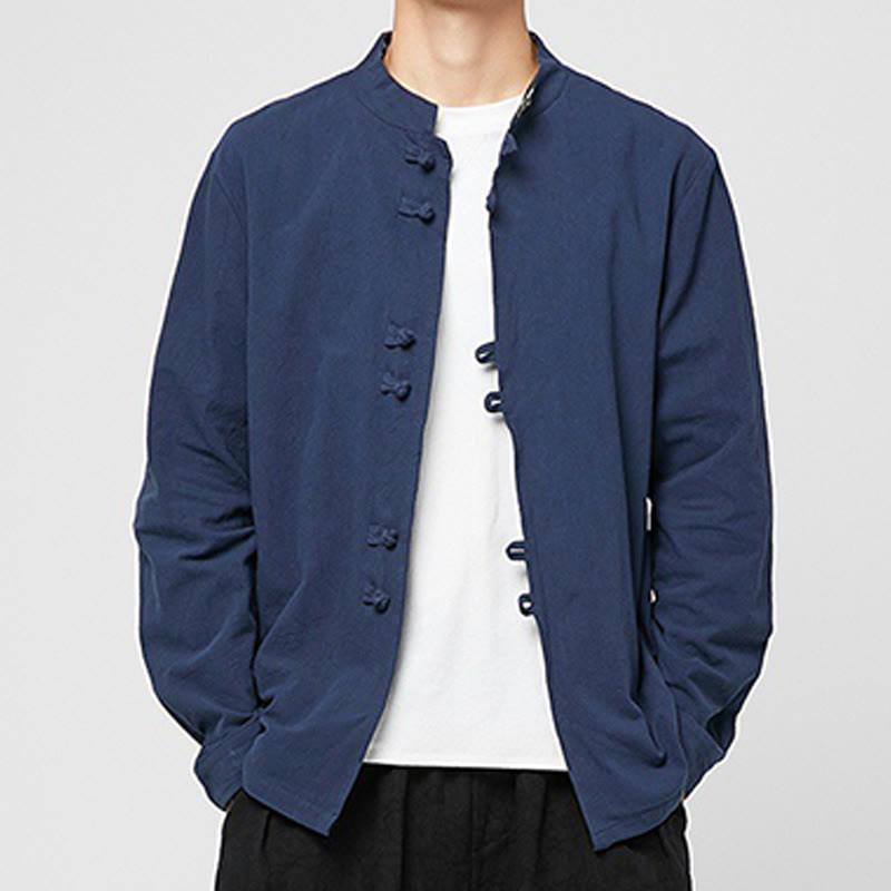 Buddha Stones Chemise à manches longues en coton pour homme, à poignets boutonnés et motif dragon - Marine - US/UK/AU46，EU56 (5XL) - image 0