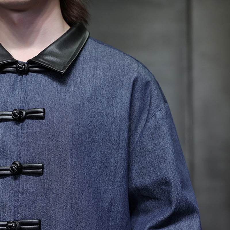Chemise à manches longues en coton avec poches et boutons grenouille Buddha Stones pour homme - image 12